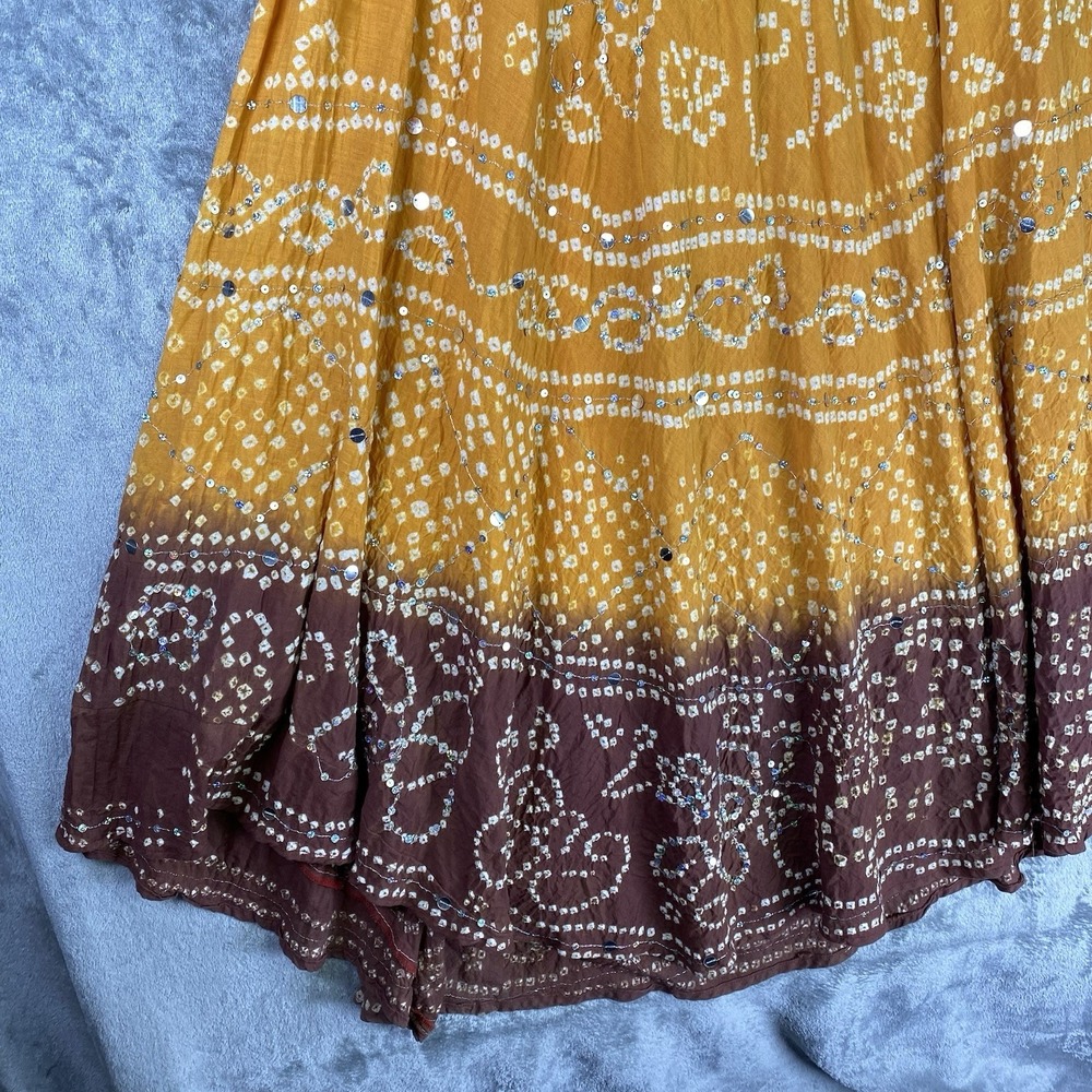 Vtg Y2K Skirt Womens Sz S Brown Orange Embellished Maxi Full Gypsy Boho Sequins - Picture 2 of 11